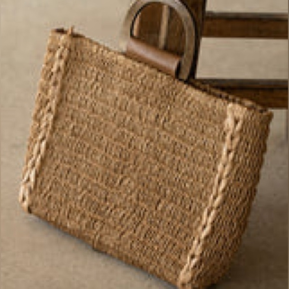 JLUXLABEL Tan Woven Straw Tote Bag